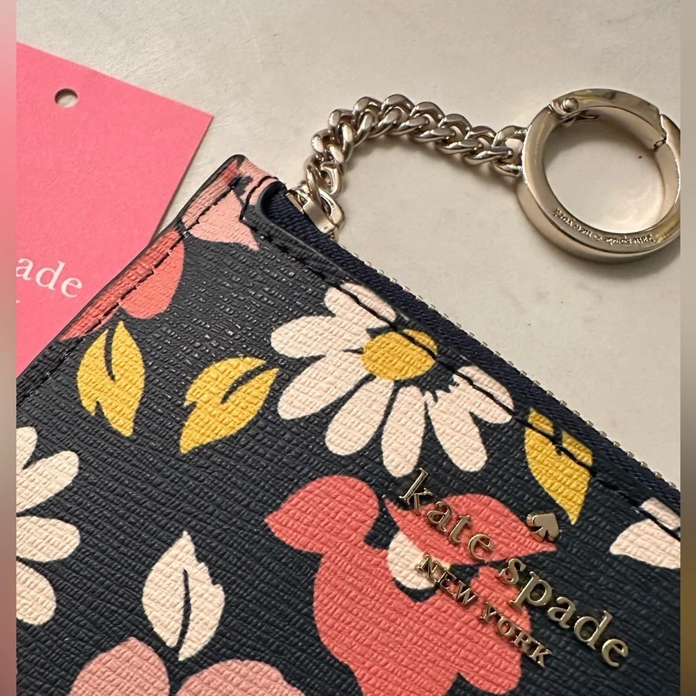 NWT! NEW! Kate Spade Black and White Houndstooth L-Zip Key Holder